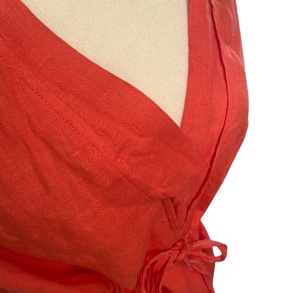 Talbots Pure Irish Linen Drawstring Waist Top Size 6 Coral PleatedBib Lagenlook - Picture 4 of 12